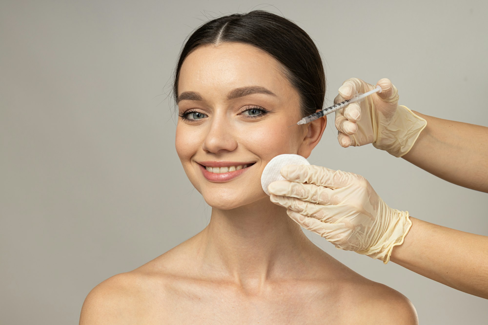 Concept of beauty and botox with young woman